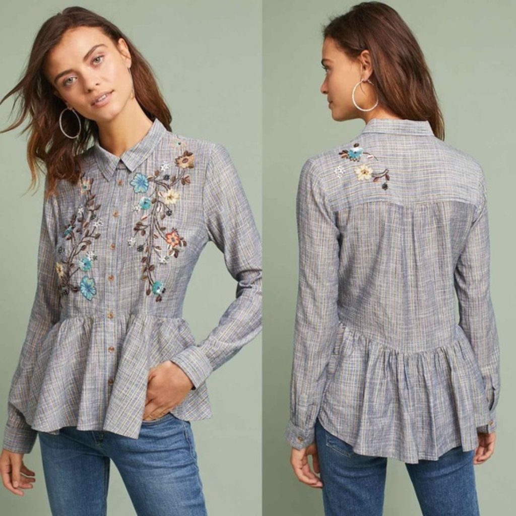 Hd In Paris Ella Embroidered Sequin Peplum Shirt
